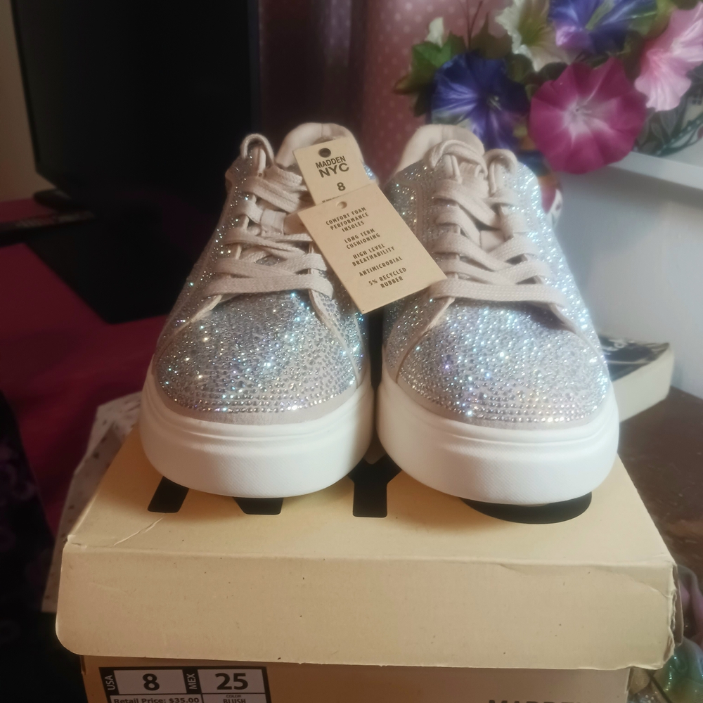 Pink and Silver Glitter Athletic Shoes with White Sole